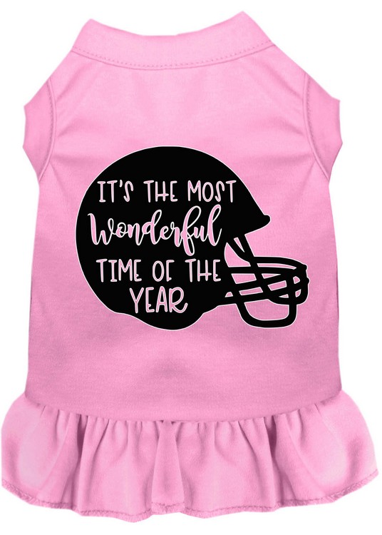 Most Wonderful Time of the Year (Football) Screen Print Dog Dress Light Pink Lg